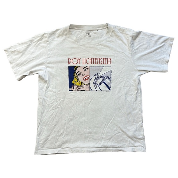 Uniqlo X Roy Lichtenstein RARE "Girl" and “Spray Can" White T-shirt Size Large - Picture 1 of 9